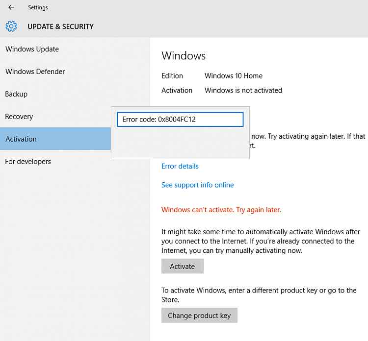 Windows 10 Activation Error Code 0x8004fc12 Windows 10 Forums