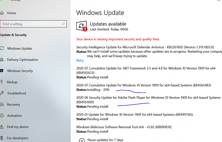 Windows update = why does 2020-7 update install before 2020-01-updating.png