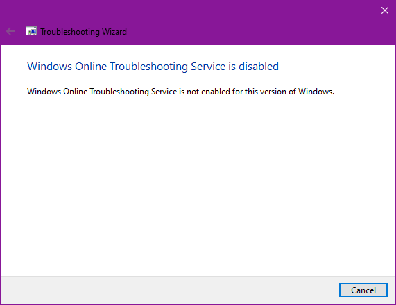 Windows Online Troubleshooting Service Is Disabled Windows 10 Pro
