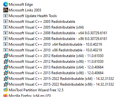 C redistributable 2005 x86. Vs Redist x86. Microsoft Visual c++ 2013 Redistributable (x86) - 12.0.30501. Microsoft games for Windows - Live Redistributable.