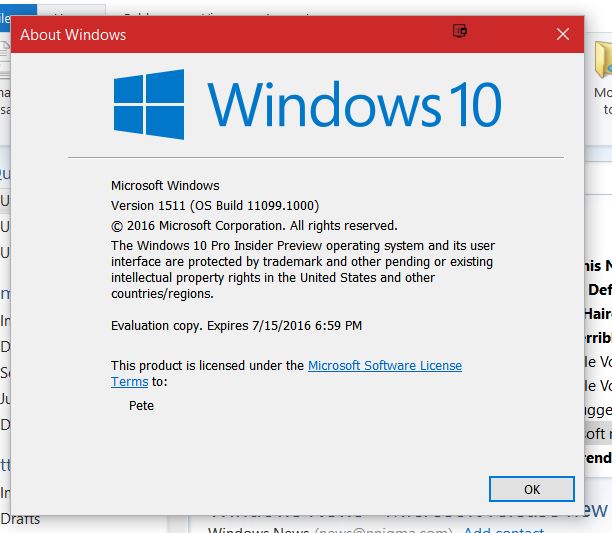 Windows copy. Windows evaluation